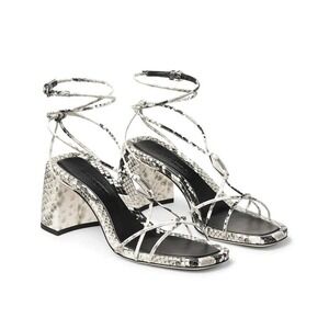 NWT Jimmy Choo Onyxia 70 Embellished Snake-effect Leather Sandals Size 36 / US 6